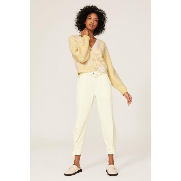 NAADAM Wool Cashmere Ribbed Color Block Fisherman Sweater Cardigan XS Cozy Crop - Picture 6 of 13